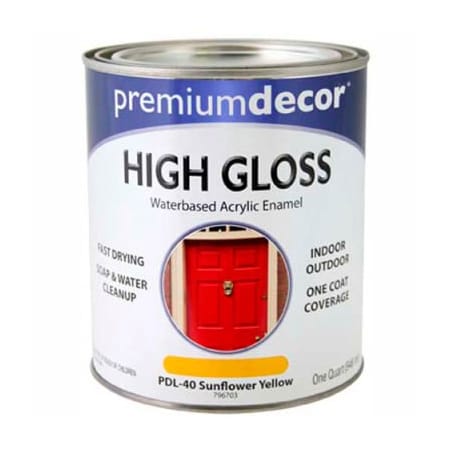 General Paint Premium Dcor Waterborne Acrylic Enamel, Gloss Finish, Sunflower Yellow, Quart - 796703 796703